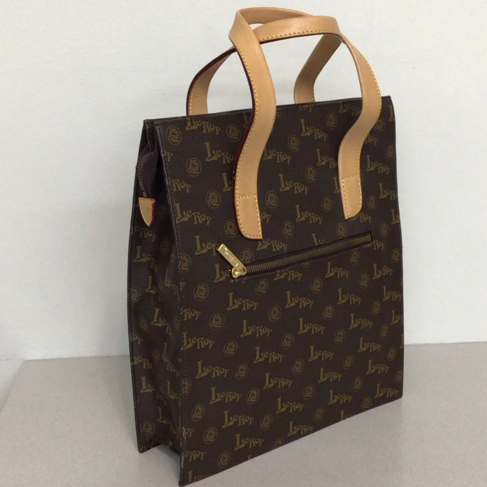 LEROY BROWN TOTE HANDBAG VINTAGE OLD STOCK NEW LOGO LEATHER TRIM 13 X 11 X 3